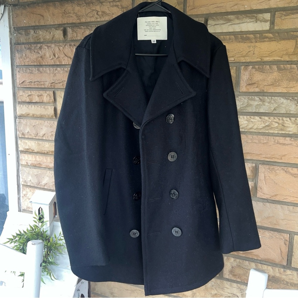 Vintage 70s US Navy Kersey Wool Peacoat Uniform Jacket Size 36R Military